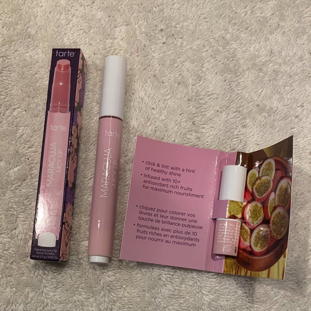 Tarte Maracuja Juicy Lip Balm, Rose, Full size 0.095 oz, mini 0.0246 oz